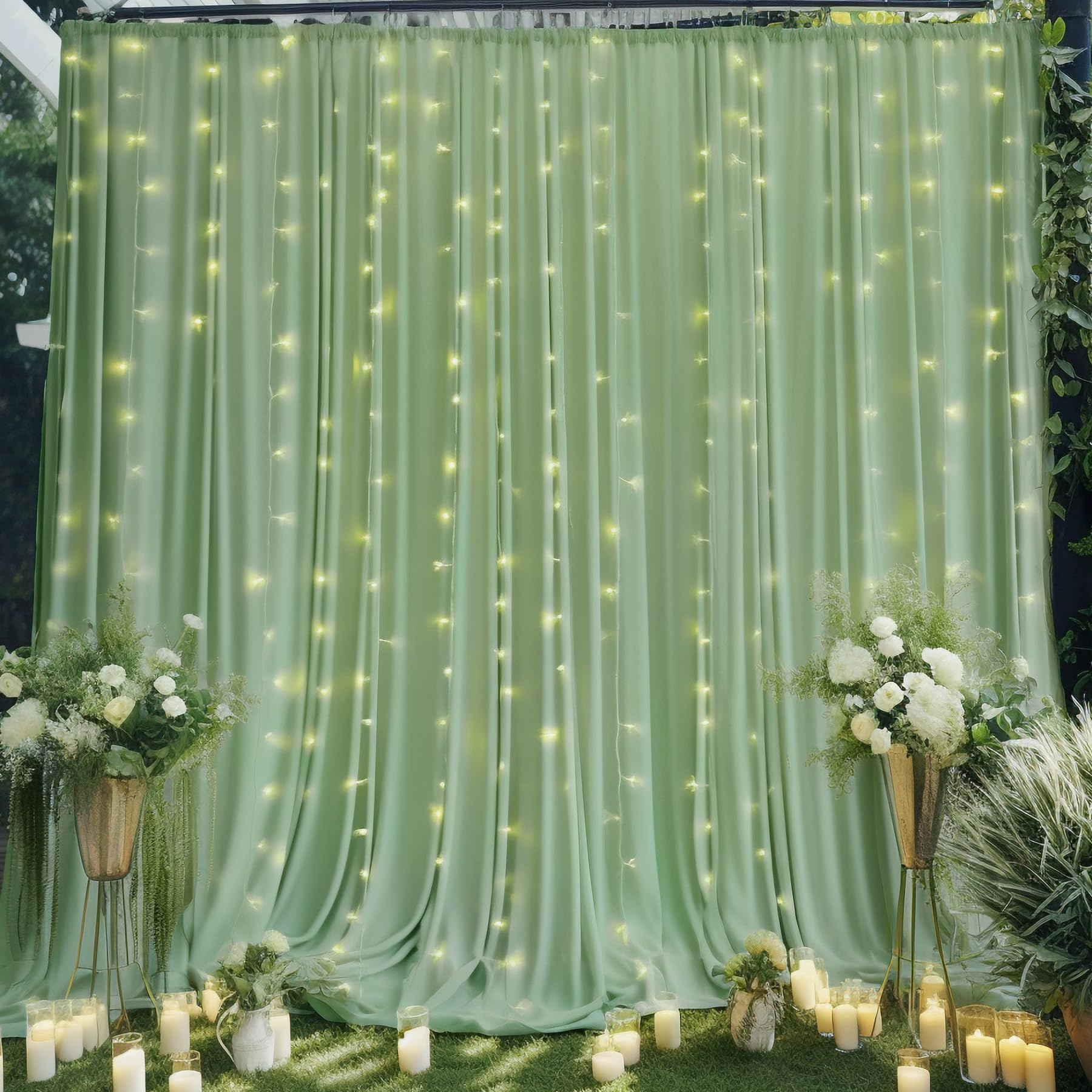 10Ft X 10Ft Sage Green Backdrop Curtain For Wedding Baby Shower Wrinkle Free Backdrop Drapes Panels For Parties Bridal Shower Bi